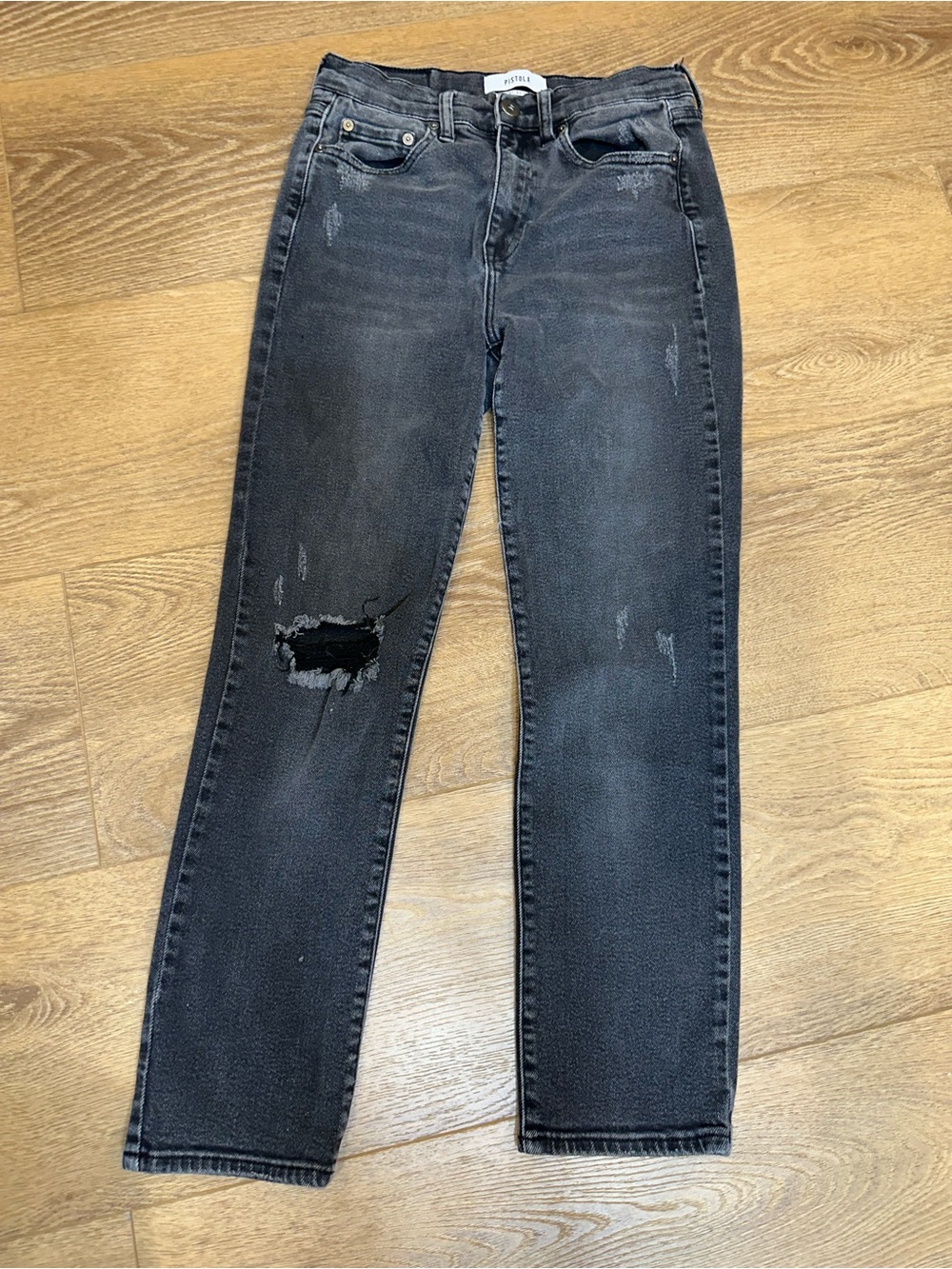 pistola Black Straight-Leg Distressed Jeans - 27 edgy grunge punk